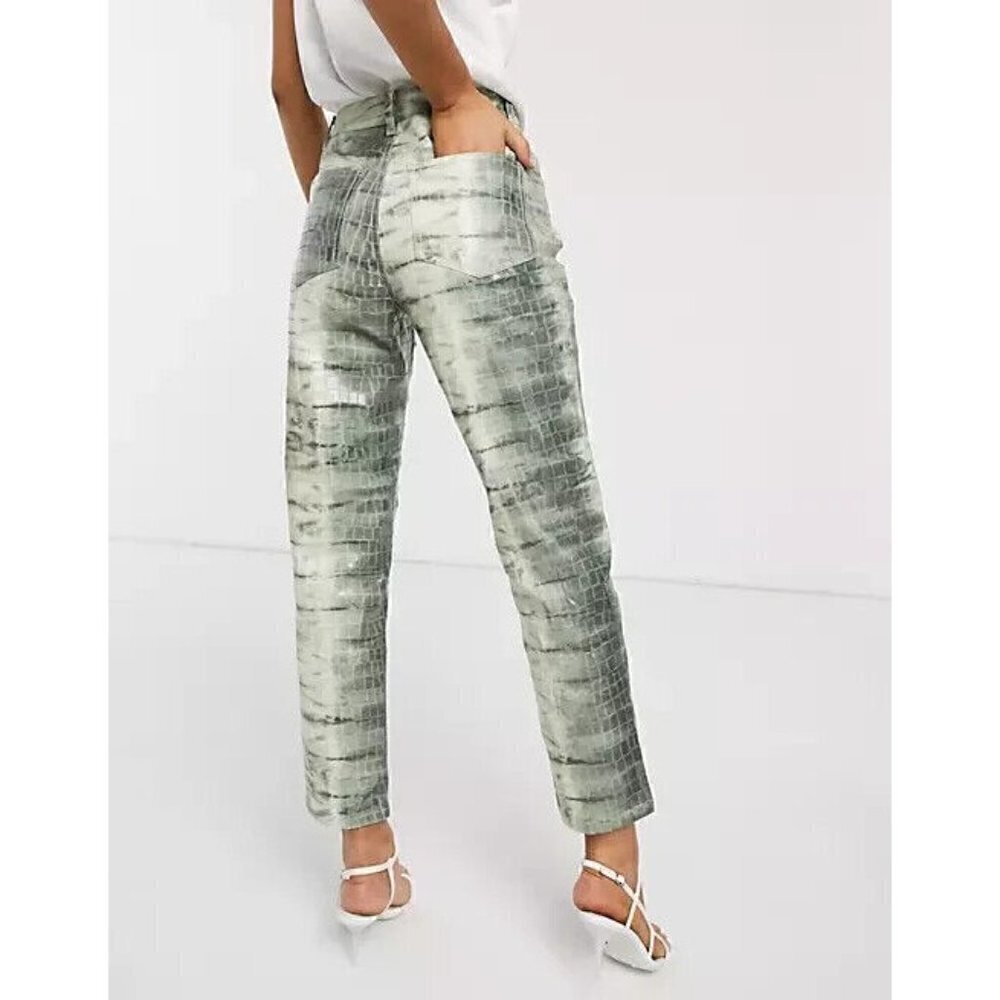 ASOS DESIGN Ritson Original Mom Jeans Croc Lizard Straight Leg Pants 28/32 sz 10 - Picture 3 of 10